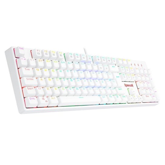 Teclado Óptico Gamer Redragon Surara Pro RGB, Switch Vermelho, ABNT2, Keycaps ABS Doubleshot, Branco