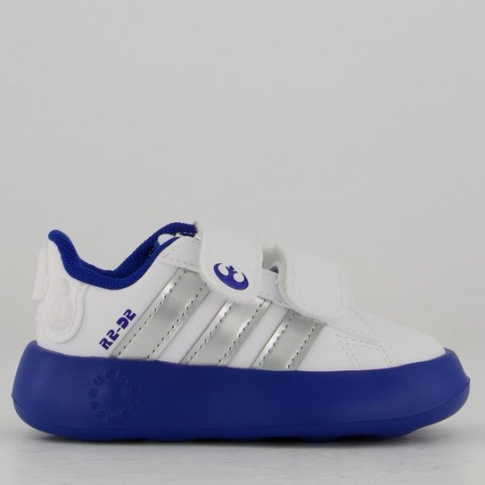 Tênis Adidas Grand Court Star Wars Droids R2-D2 Infantil Branco e Azul