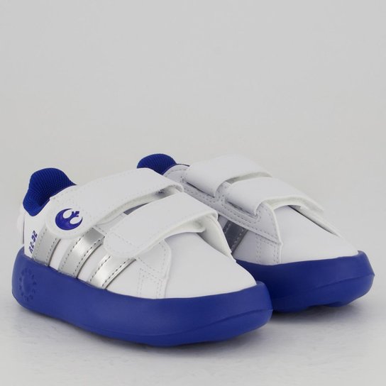 Tênis Adidas Grand Court Star Wars Droids R2-D2 Infantil Branco e Azul